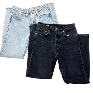 Levi's Strauss 501 Jeans Lot 2 Black Light Blue Wash Straight Mid Rise 25x28